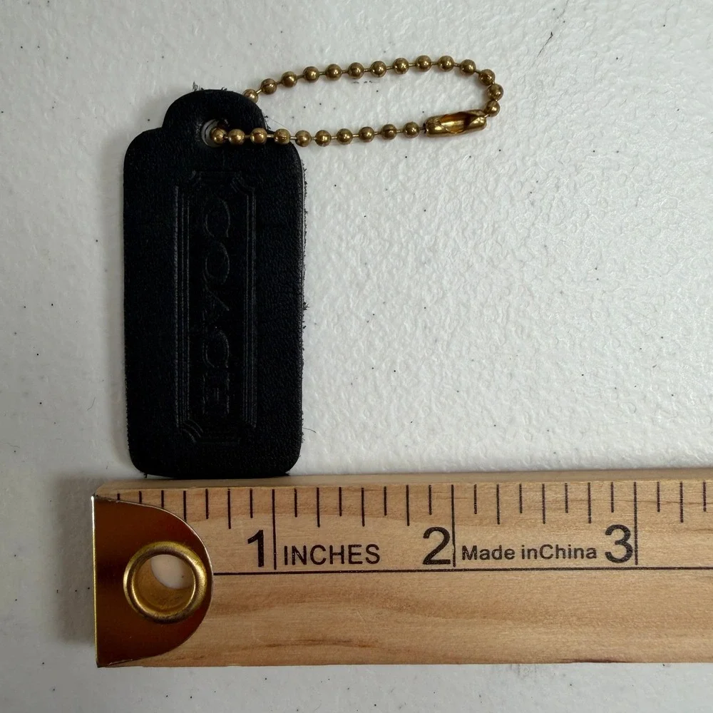 Vintage Coach 2.25 Hangtag Fob Charm Replacement Pebbled Leather Brass Black
